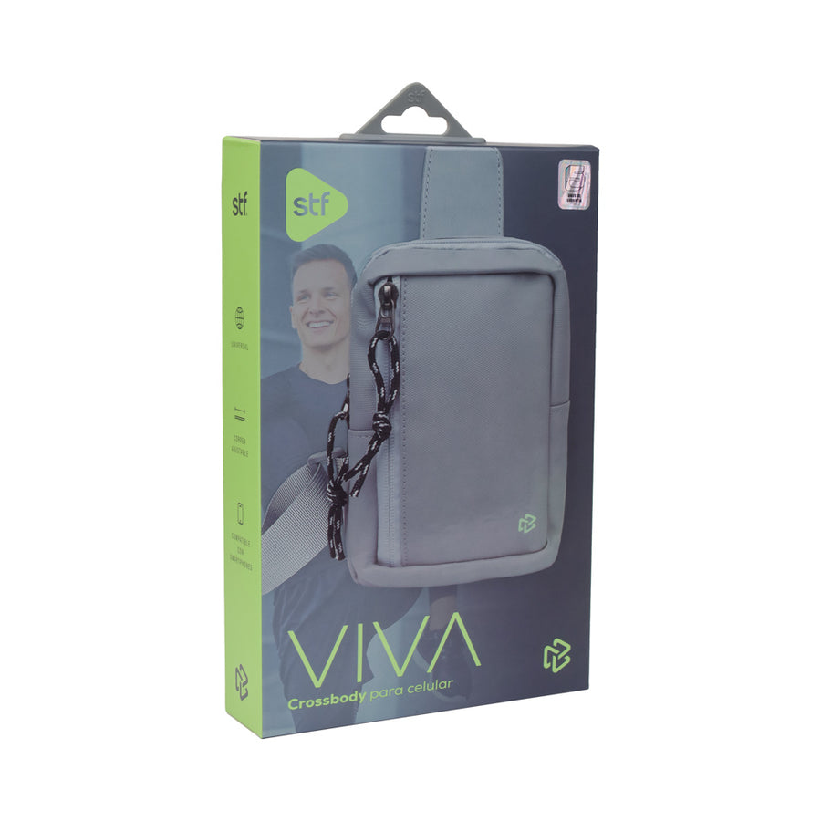 Crossbody VIVA para Celular: Correa Ajustable, Poliéster Gris