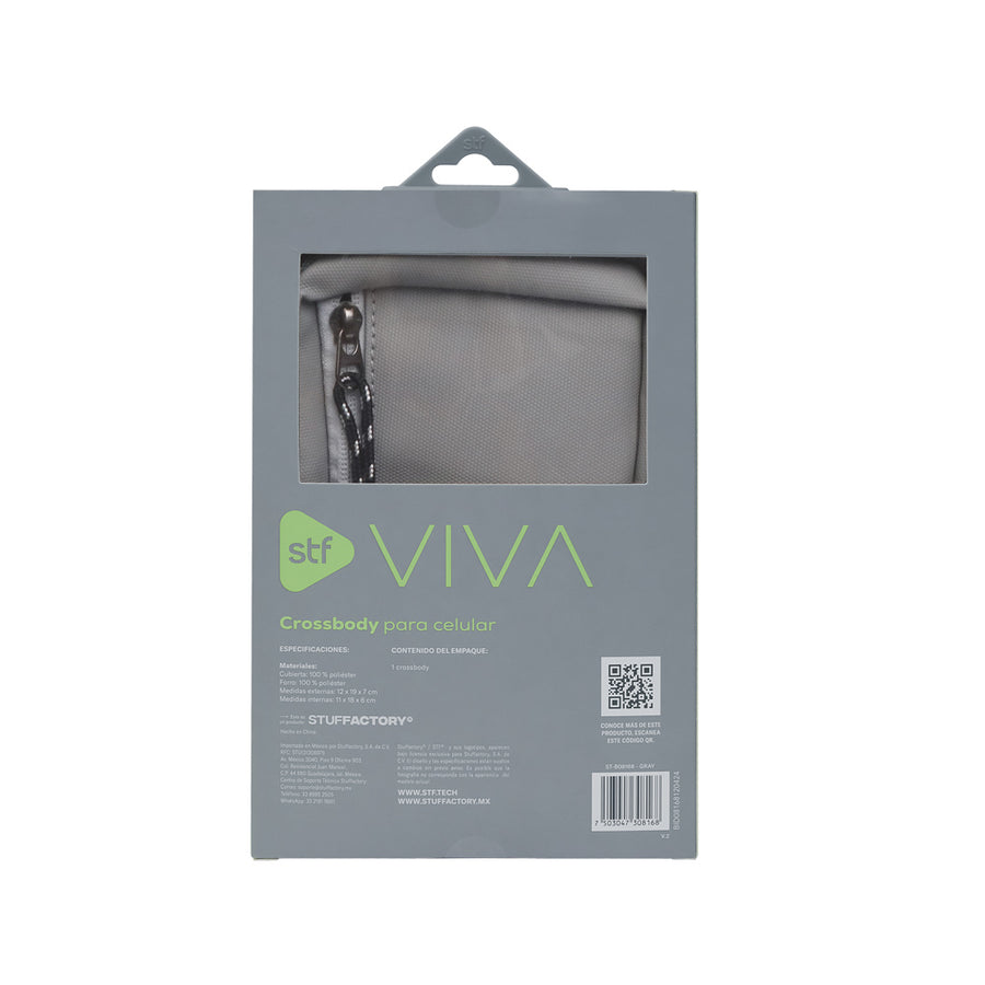 Crossbody VIVA para Celular: Correa Ajustable, Poliéster Gris