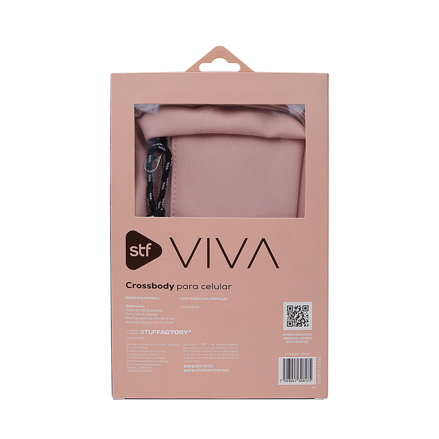 Crossbody VIVA para Celular: Correa Ajustable, Poliéster Nude