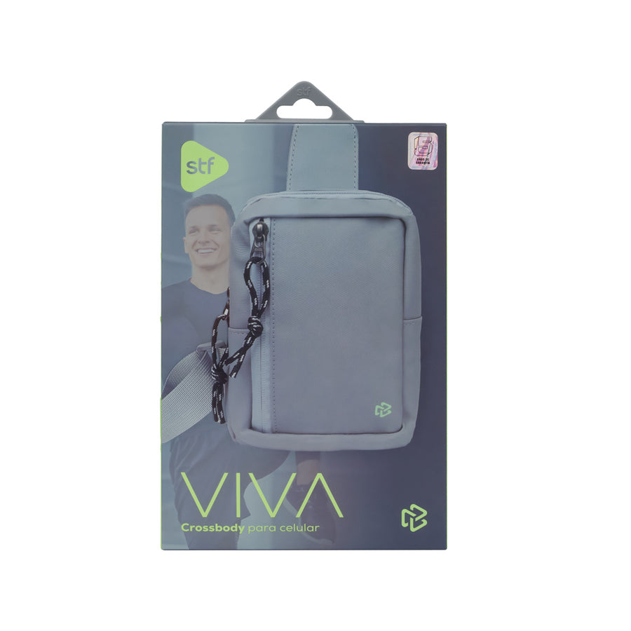 Crossbody VIVA para Celular: Correa Ajustable, Poliéster Gris